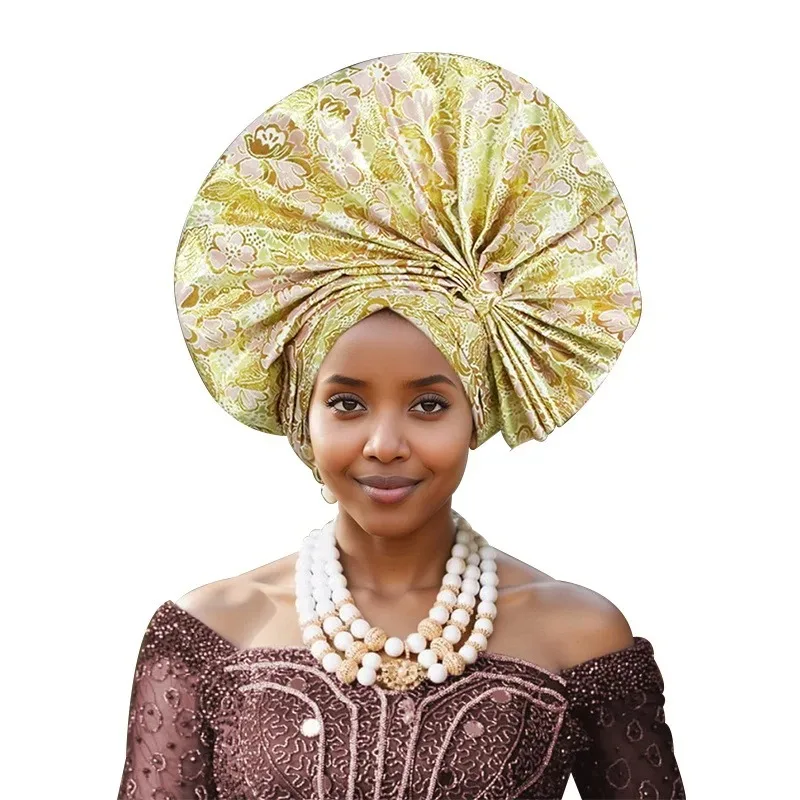 

Elegant African Autogele Women's Turban Cap Nigeria Wedding Gele Ready To Wear Headtie Evening Party Headwear African Headtie