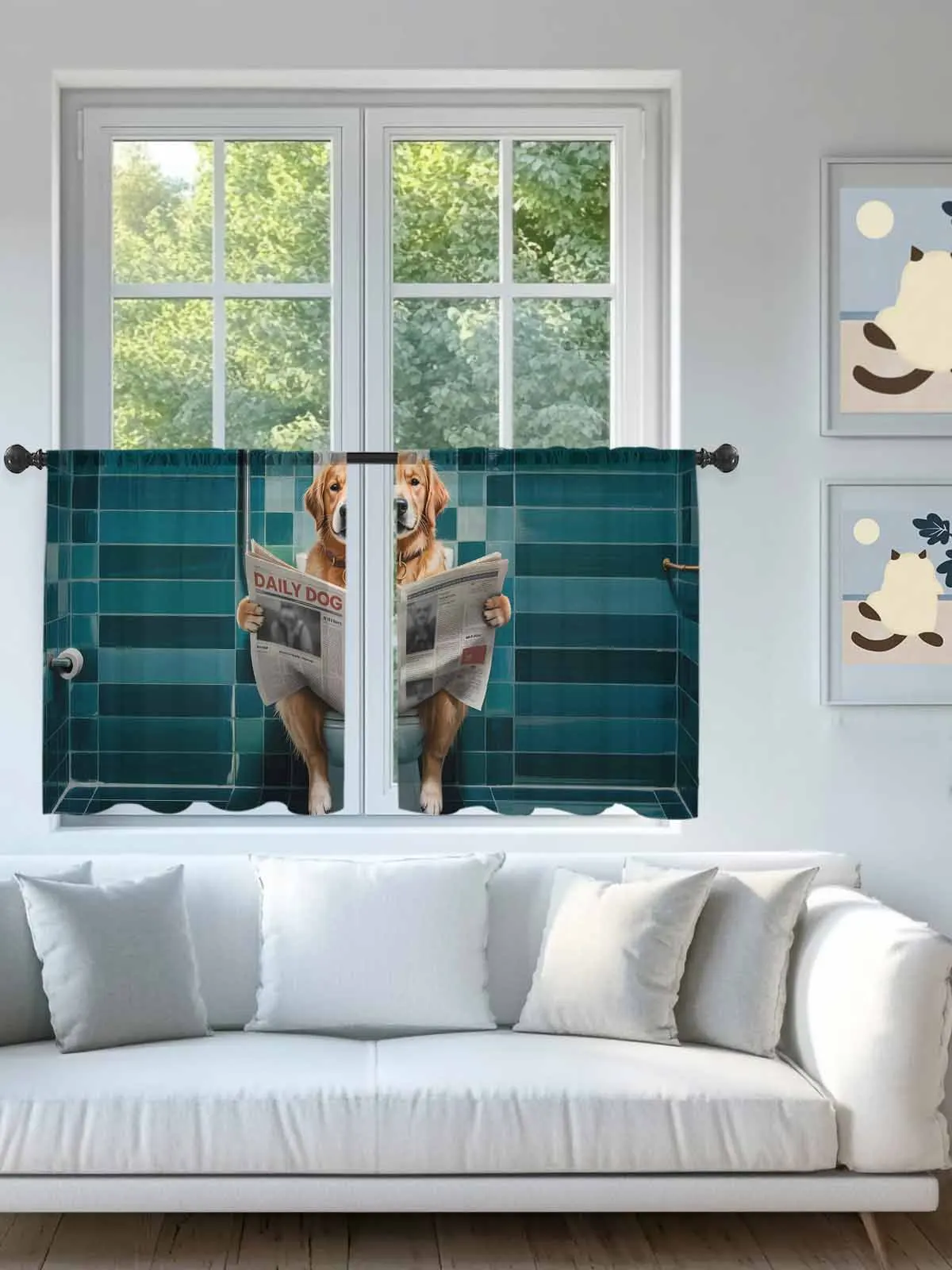 

Retro Toilet Funny Dog Sheer Voile Curtains for Living Room Window Treatment for Bedroom Kitchen Drapes