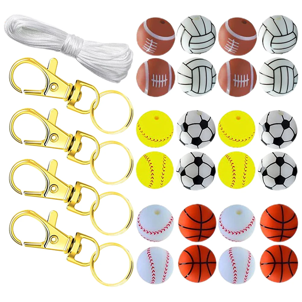 

1 set 15mm Diameter Silicone Beads Bulk Water Transfer Football Keychain Necklace DIY Bracelet Kits Personalized Decor