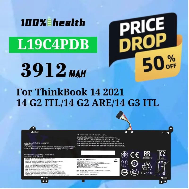 L19C4PDB 3912mAh Laptop Battery for Lenovo ThinkBook 14/15 2021/G2 ITL/G2 ARE Lithium Rechargeable Battery