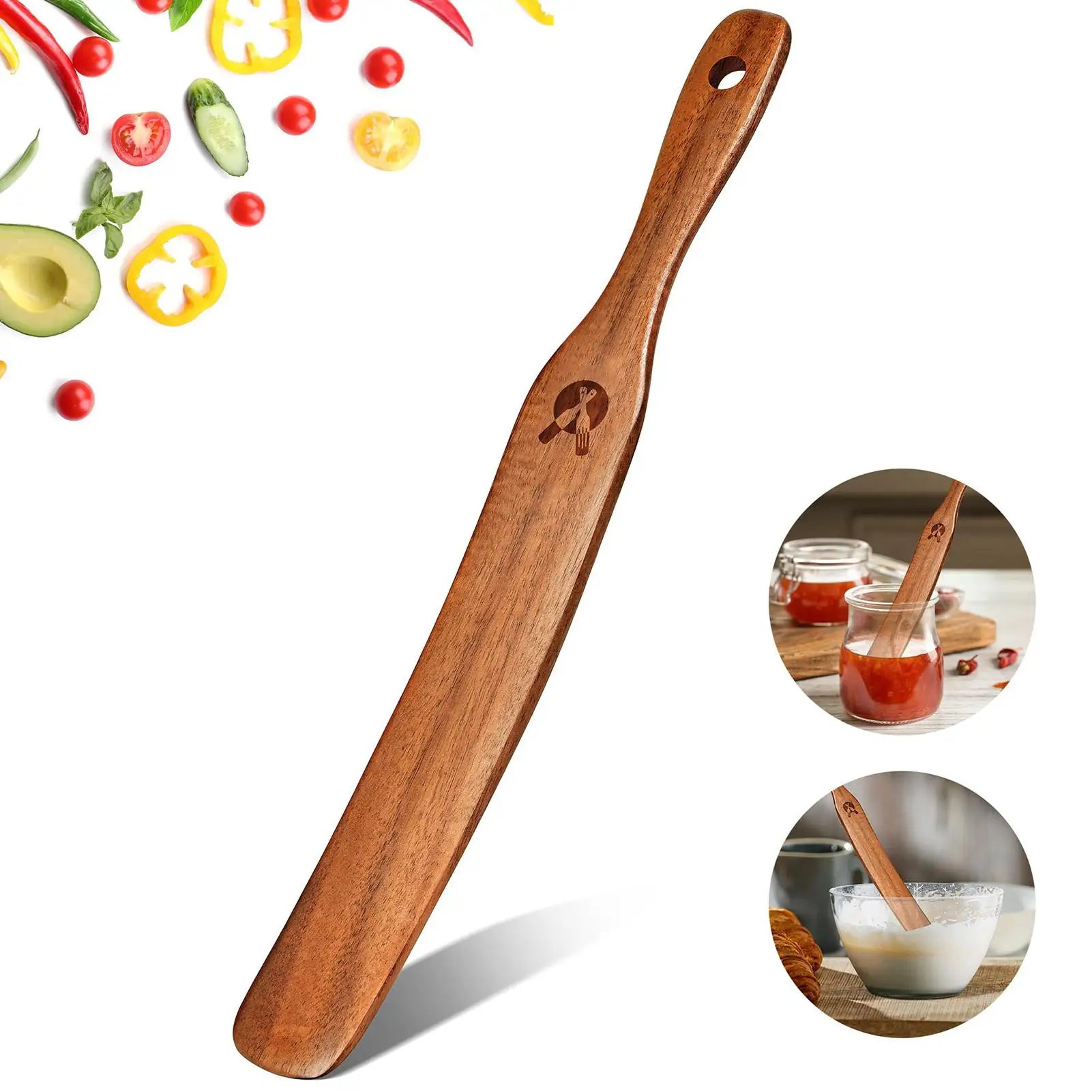 Espátula para mezclar pan, ecológica, de madera, para masa de pan de levadura, palo mezclador delgado, utensilio para cocinar, raspador para tarros estrechos