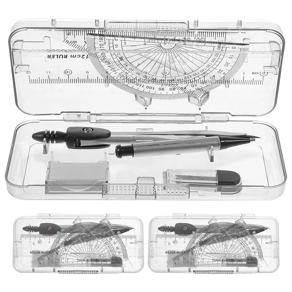 3 Boxes Compass Set Geometry Drawing Tools Small Ruler Protractor Triangle Ruler School Math Efficient Design Built in