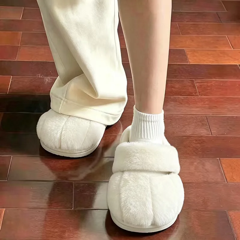 Cute Cat Paw Fluffy Slippers Winter Warm Plush House Slippers Non Slip Indoor Home Footwear Lovely Girls Cozy Shoes