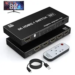 8K HDMI 2.1 Switcher Selector 5 Port with IR Remote, HDMI Splitter 8K@60Hz/4K@120Hz for Xbox PS5 PC TV