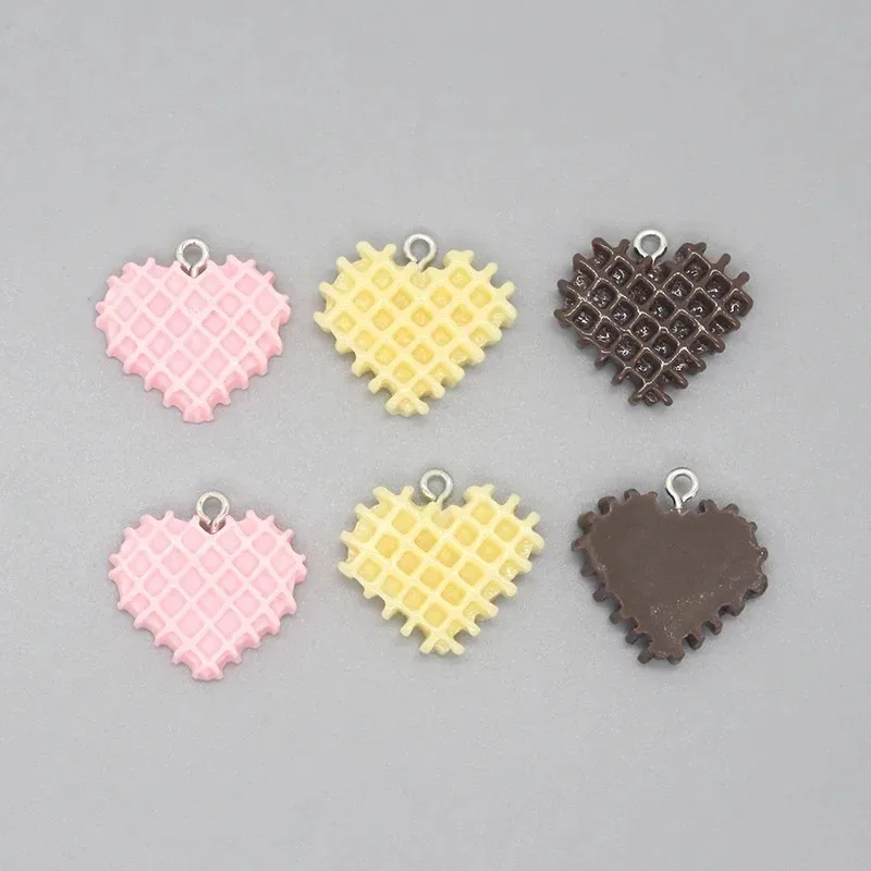 10Pcs/Pack Kawaii Plaid Heart Cookie Flatback Resin Charms Cute Simulation Biscuit Pendants for DIY Earring Jewelry Craft view 3