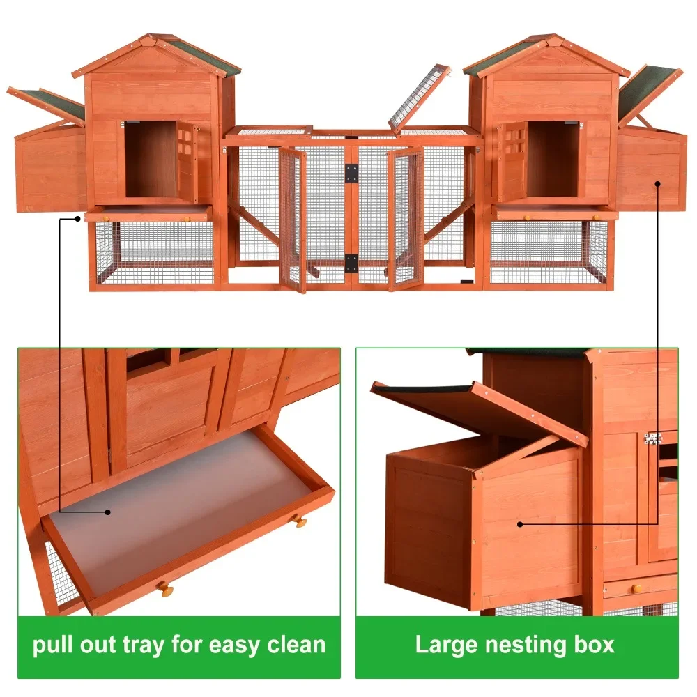 Pollo Coop, conejera con puerta de ventilación, jardín, patio trasero, casa para mascotas, caja anidada para pollos, jaula grande para gallinas de 124 ", casa para conejos