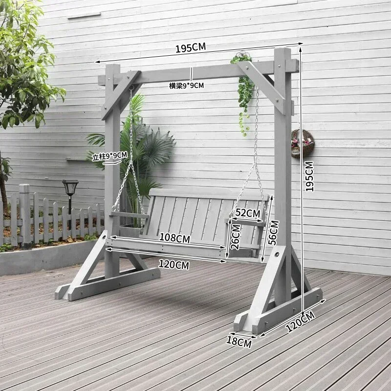 Stock availableOutdoor Rainproof Courtyard Anti-corrosion Wooden Rocking Chair Swing Swing Garden Home Balcony Decoration Wooden