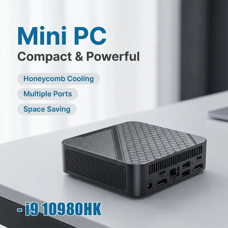 Mini PC Intel Core i9 10980HK Type-C Hexagon Texture Small Form Factor Mini Desktop Computer For Gaming Office Home Windows 11