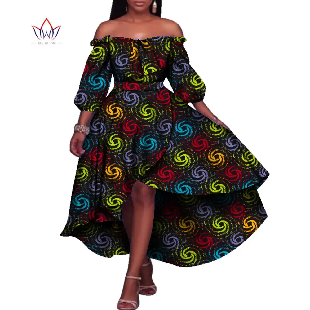 Robe africaine à manches lanternes pour femmes, tenue de soirée, grande taille 6XL, bazin riche, imprimé dashiki, vêtements africains, BRW WY1886