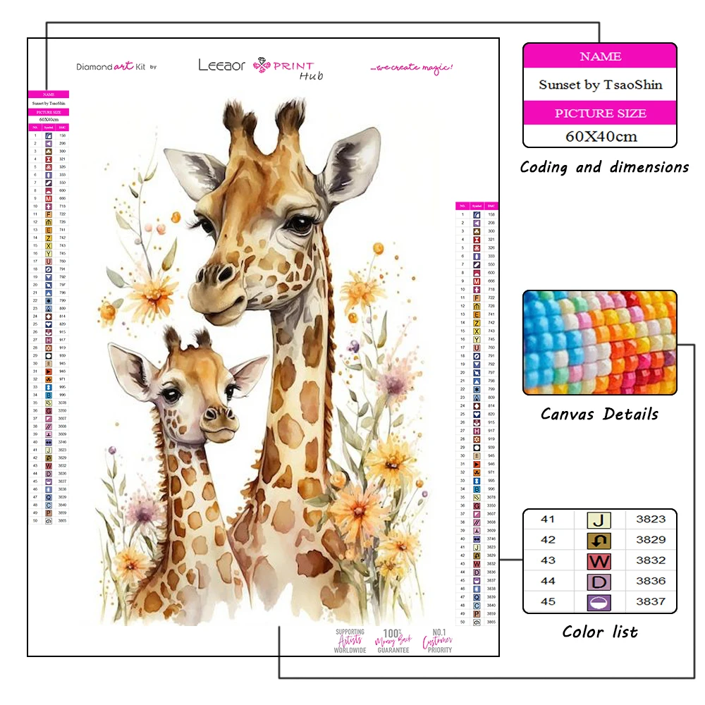 Acquerello animale pittura diamante giraffa diamante pieno mosaico 5d ricamo fai da te kit punto croce decorazione della casa regalo nuovo 2024