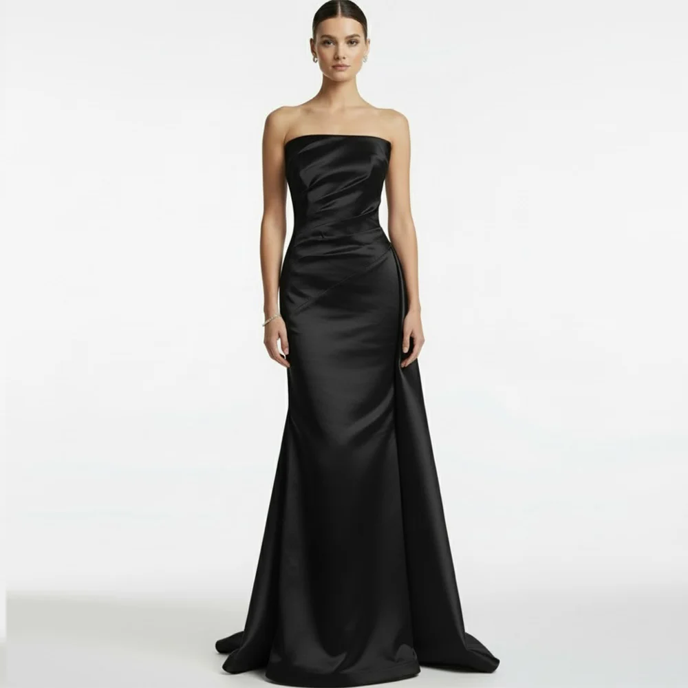 

Customized Satin Mermaid Strapless Elegant Evening Dress Classic Sleeveless Party Gowns Floor Length Zipper Back Prom Dress
