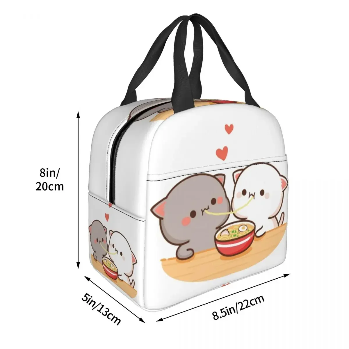 Peach and Goma Mochi Cat Eating Ramen Thermal Insulated Lunch Bags Women Resuable Lunch Container Outdoor Storage Food Bento Box