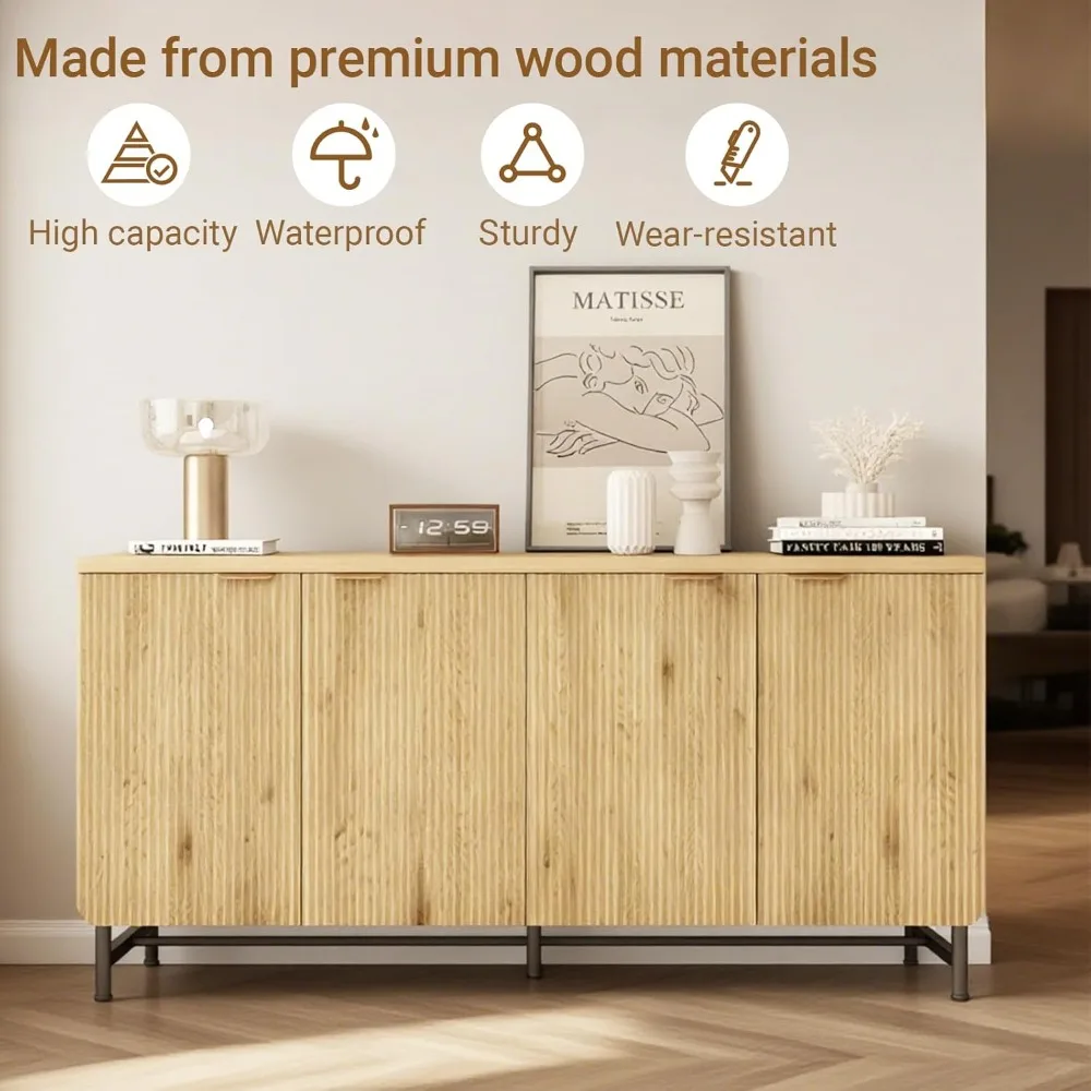 زينة تخزين كبيرة مع 4 أبواب وأرفف مشقوقة، مناسبة للاستخدام كحامل تلفزيون خشبي #4