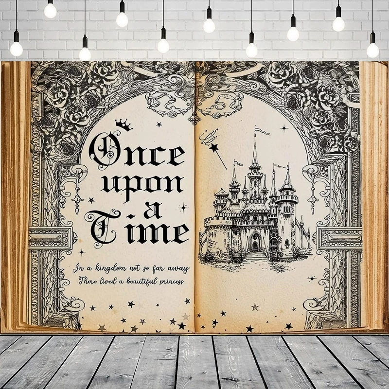 Fairy Tale Books Photography Backdrop Old Open Magic Book Once Upon A Time Background Blue Floral Castle Party Backdrop Wall