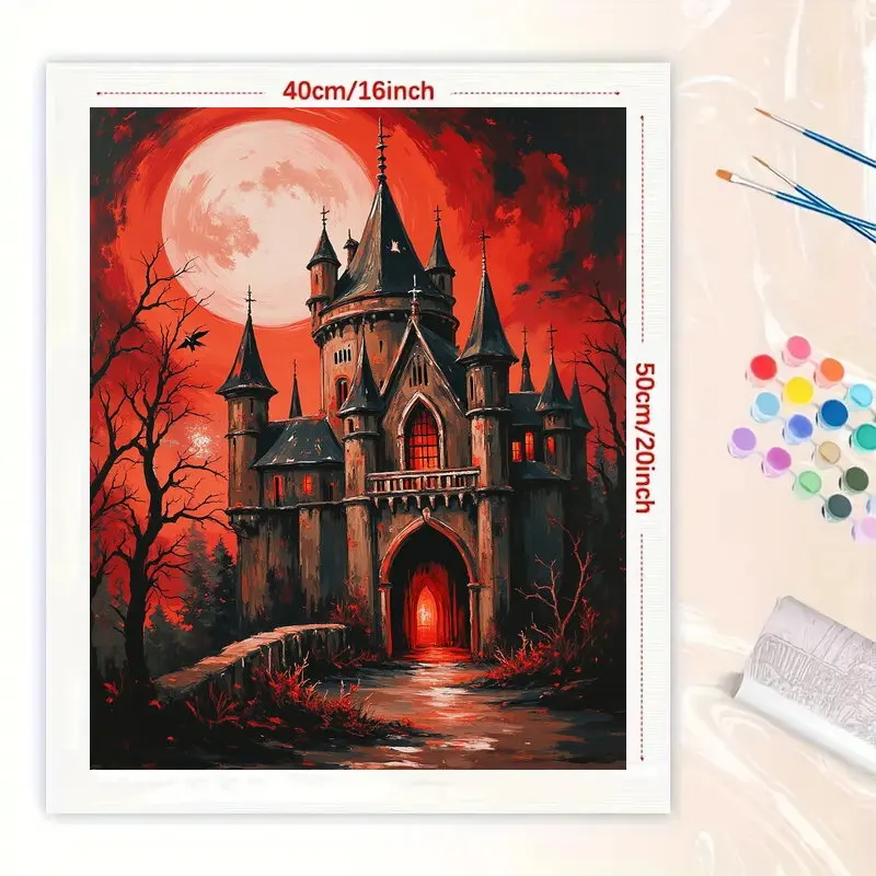 DIY Oil Painting By Numbers Kit Gothic Haunted Castle Acrylic Paint By Numbers Diy Numbers Painting Art on Canvas By Numbers