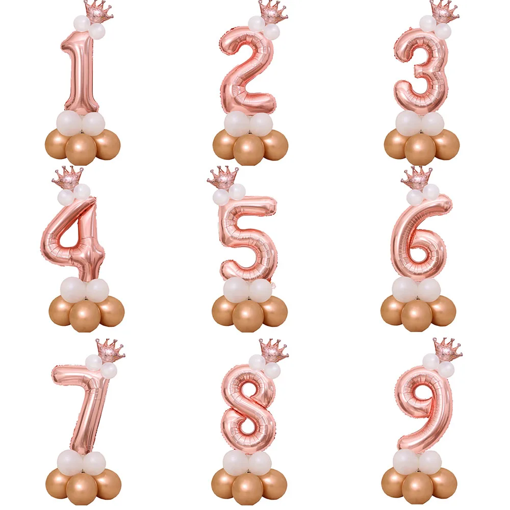 1st 1 2 3 4 5 6 7 8 9 Years Old Happy Birthday Number Foil Balloon Boy Girl First Party Decoration Kids Latex Rose Gold Supplies