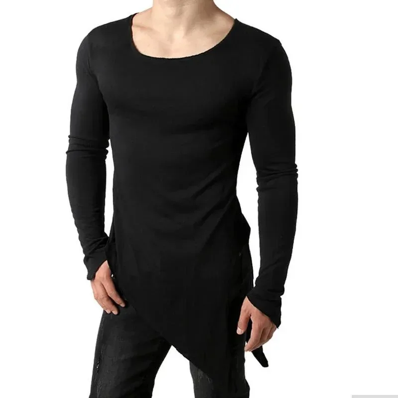 

DY20Мужская рубашка с длинным рукавом в стиле панк, хип-хоп, RD7D9A61, длинные футболки с разрезом по бокам, мужская повседневная винтажная уличная одежда2