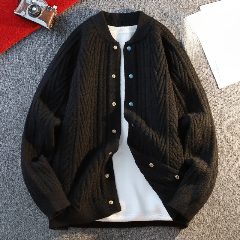 

Spring High Densi Texture Cardigan Sweater Men's Faion Casual Versatile Knitted Top with Buttons Warm Skin-frien...