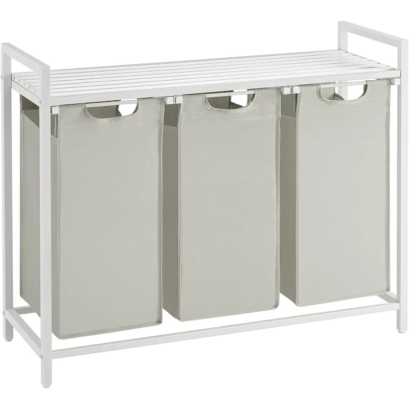 Laundry Sorter with 3 Pull-Out and Removable Bags, Shelf, Metal Frame, 3 x 10 Gallons (38L), 36.4 x 13 x 28.4 Inches