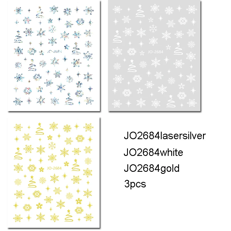 3D مسمار الفن الشارات الليزر الأبيض الفضة الذهب الثلج أشجار عيد الميلاد ملصقات الأظافر الديكور ل نصائح الأظافر الجمال