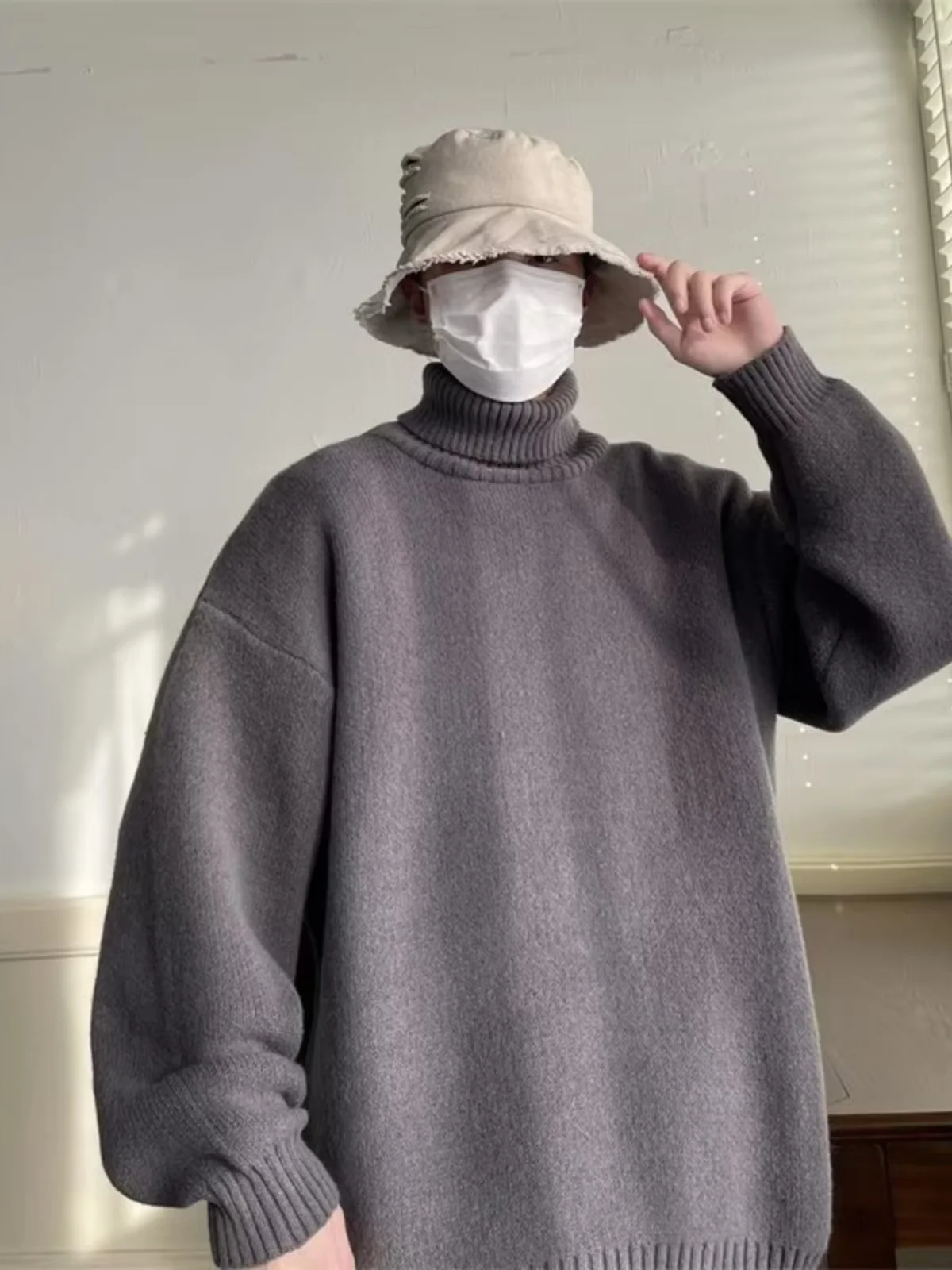 

Men's Thiened High Collar Sweater Autumn Winter Large Size Inner Wear Base Layer Top Trendy Brand Knitted Long Sve Loose...