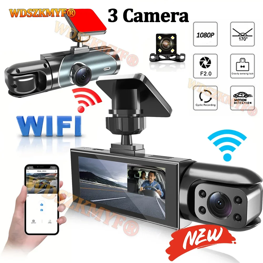 

New 3Lens Car DVR Wide-angle WIFI & App DashCAM Auto 2lens Record HD Night Vision 1080P Car Driving Recorder Car accessory