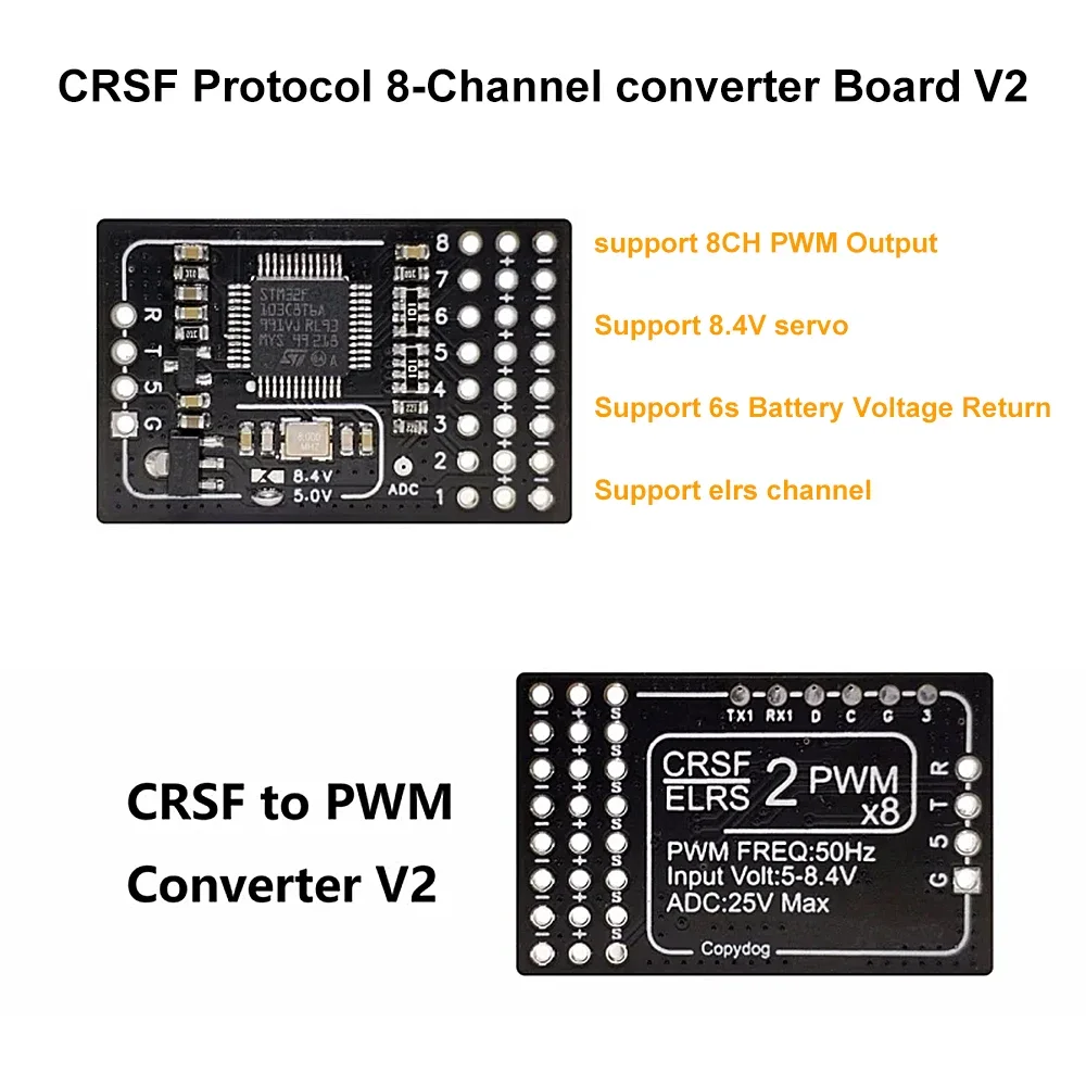 CRSF ELRS converti scheda convertitore PWM 8 CH V2 supporto Servo ad alta tensione 6S V ritorno elrs3.0 tutti i canali