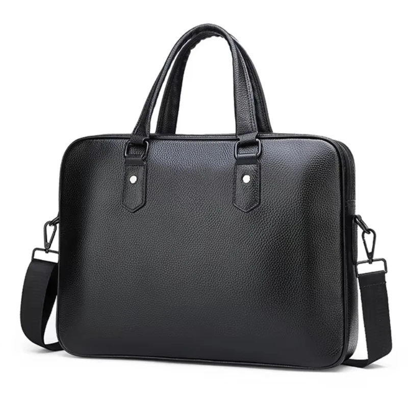 Men's business handbag leather large capacity briefcase fashion work professional shoulder messenger bag