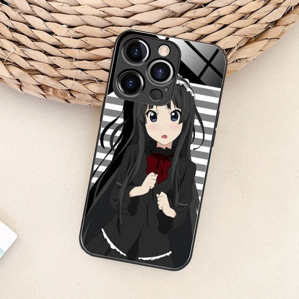 K-ON เคสโทรศัพท์มือถือ Mio Akiyama สำหรับ iPhone 15 14 13 12 11 x XR XS 8 Pro Max PLUS ฝาปิดกระจก PC ขนาดเล็ก