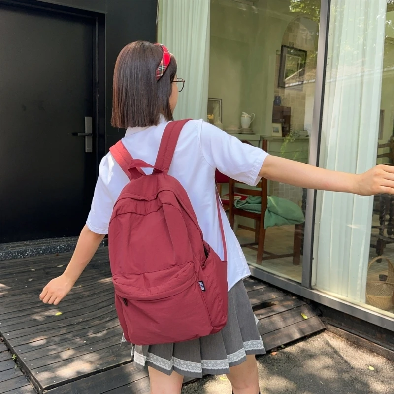 Unisex College Backpack with Washed Pleats and Spacious Pockets Nylon School Bag