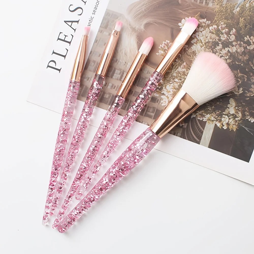 5pcs Nose Shadow Brush Set, for Eyeshadow, Eyebrow - Nylon Bristles, Hypoallergenic Nylon Bristles for Universal Light Beige Typ