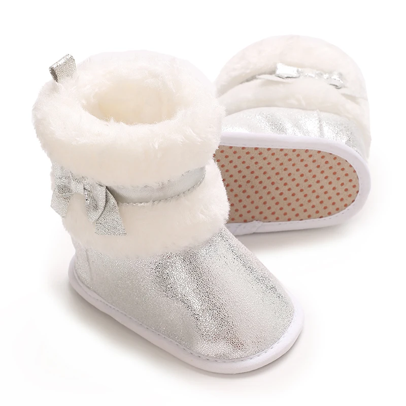 Botas de isolamento de pelúcia para bebês, sola macia, proteção confortável dos pés e botas de caminhada do bebê, 0-18 meses de idade