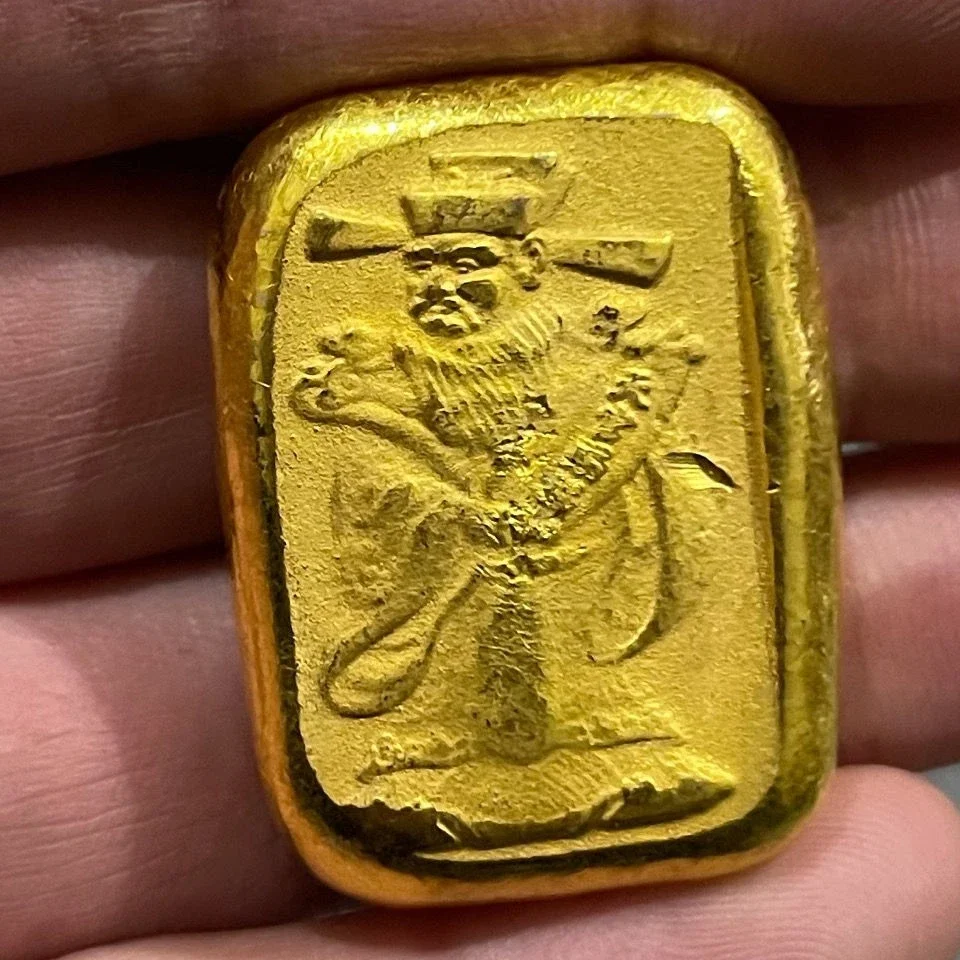 

Vintage Chinese Gold Ingot Wealth God Figurine Fortune Blessing Collectible