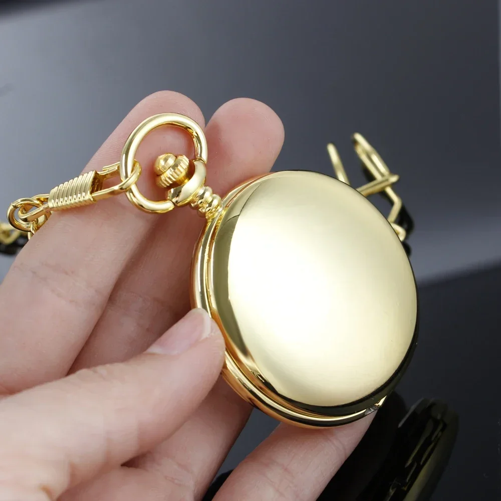 Reloj de bolsillo mecánico automático para hombre, de lujo, dorado, cobre, doble cazador, números romanos, esfera colgante, cadena, regalo antiguo PJX1673