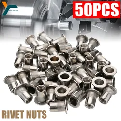 50Pcs Rivet Nut M3-M10 Thread Stainless Steel Flat Head Rivet Nut  Insert Nut Hand Rivet Nut Gun Head Manual Riveter Tool Kit