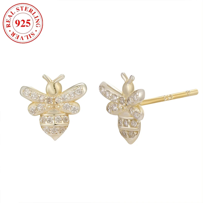 

S925 sterling silver with diamonds small bee women's earrings hypoallergenic Suitable for gifts