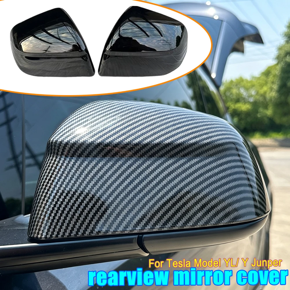 For Tesla Model YL / Y Juniper 2PCS Mirror Cover ABS Carbon Fiber Black No Damage Installation Decor Protective Part