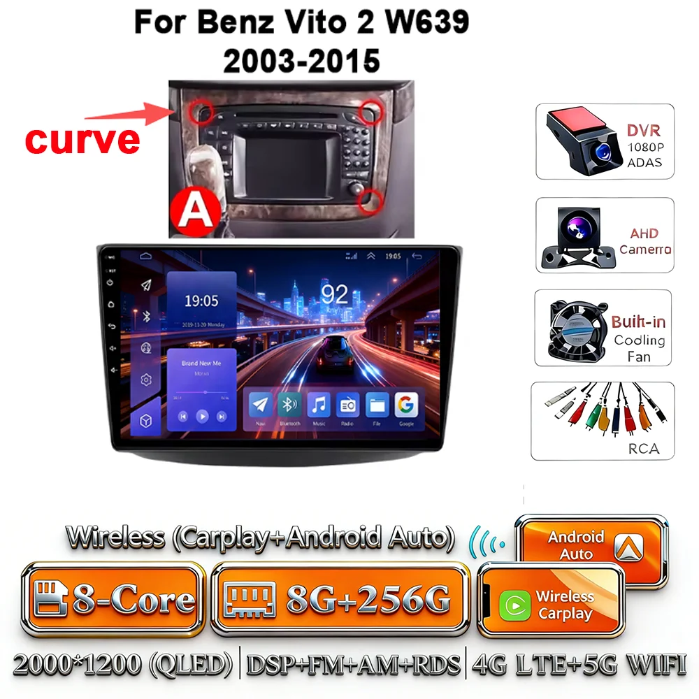 Android 17 autoradio 4G WIFI Carplay voor Mercedes-Benz Vito W639 2003-2015 DSP GPS navigatie Bluetooth touchscreen multimedia
