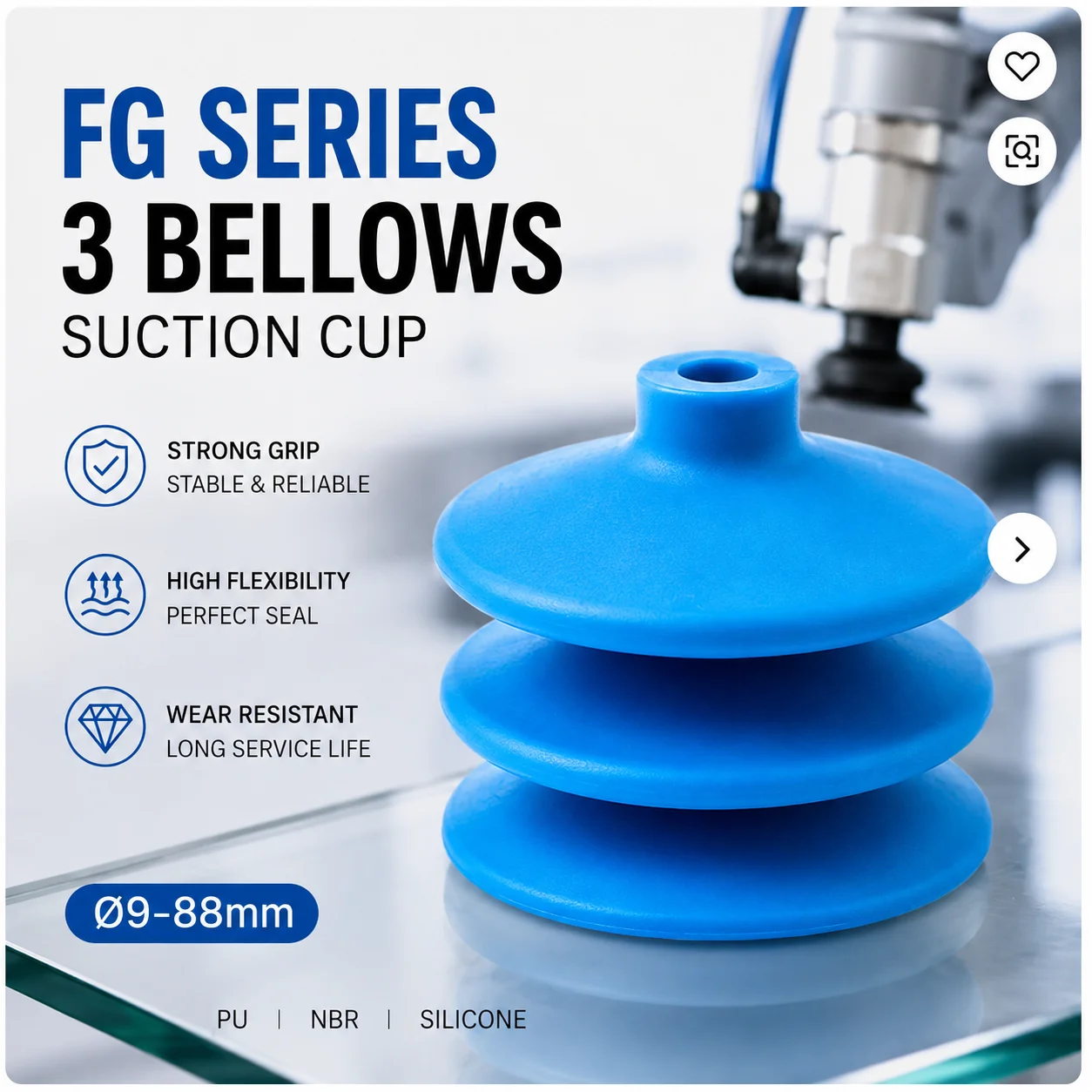 FG25 Blue Black Robotic Vacuum Suction Cup Corrugated Nozzle Pneumatic