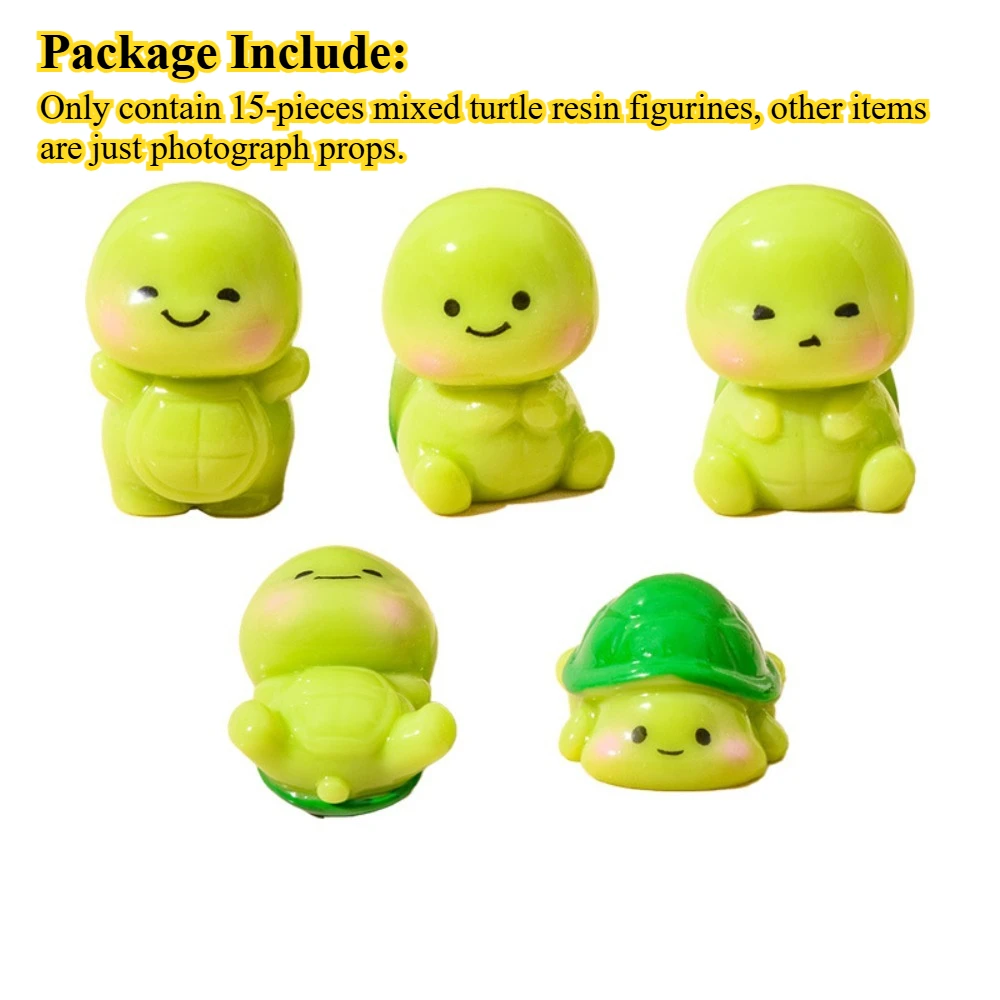 15-Pieces Mixed Cute Turtle Resin Figurines Mini Ornaments For Desk Decor And DIY Scene Layout Cute Tortoise Collectibles