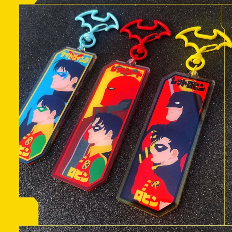 Llavero acrílico BAT BOYS – Nightwing, Red Hood, Robin, Damian |   Amuleto de Fan Art, Regalo Perfecto para los Amantes del Universo DC