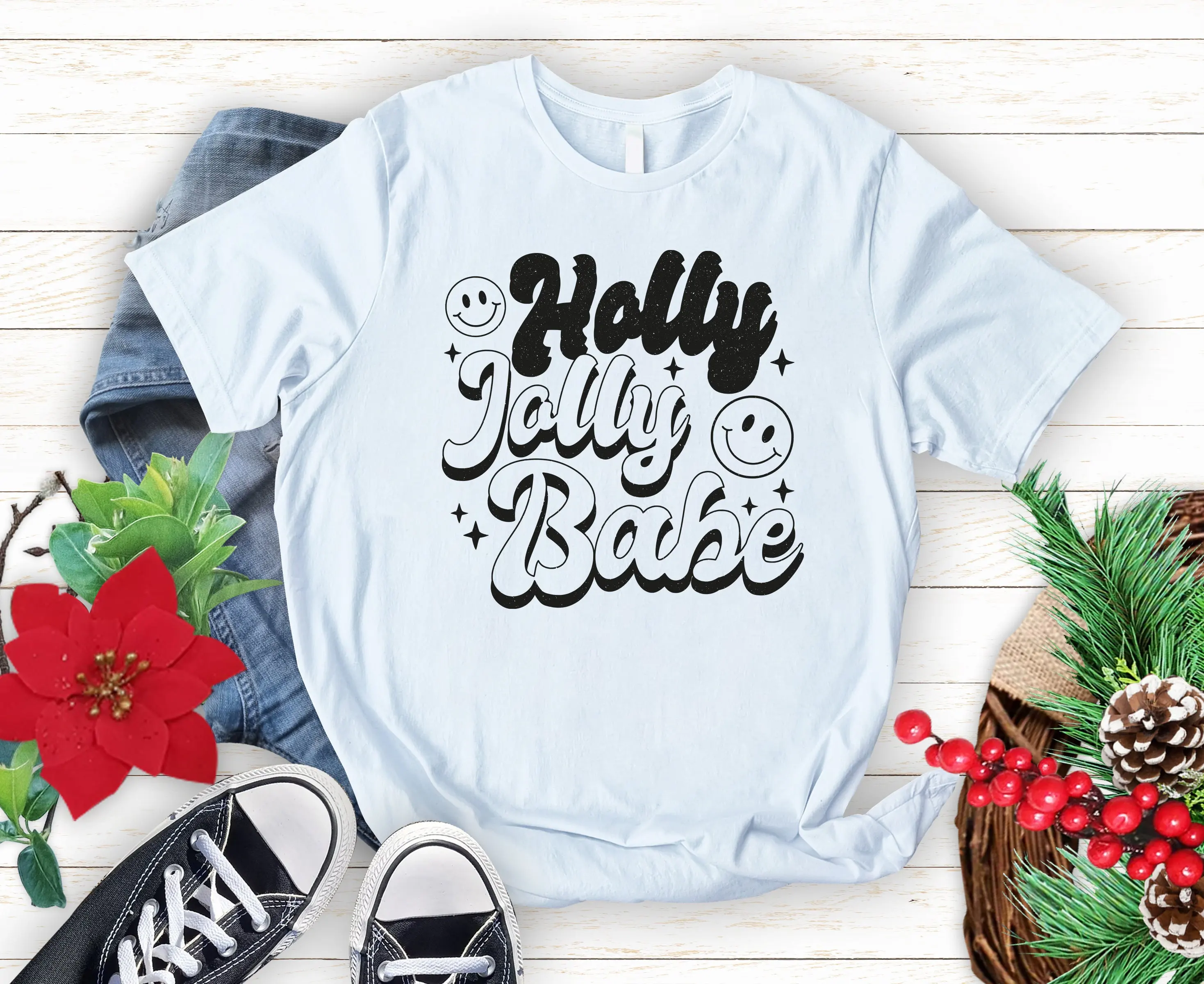 Holly Jolly Babe Merry Christmas T Shirt s For Family Funny