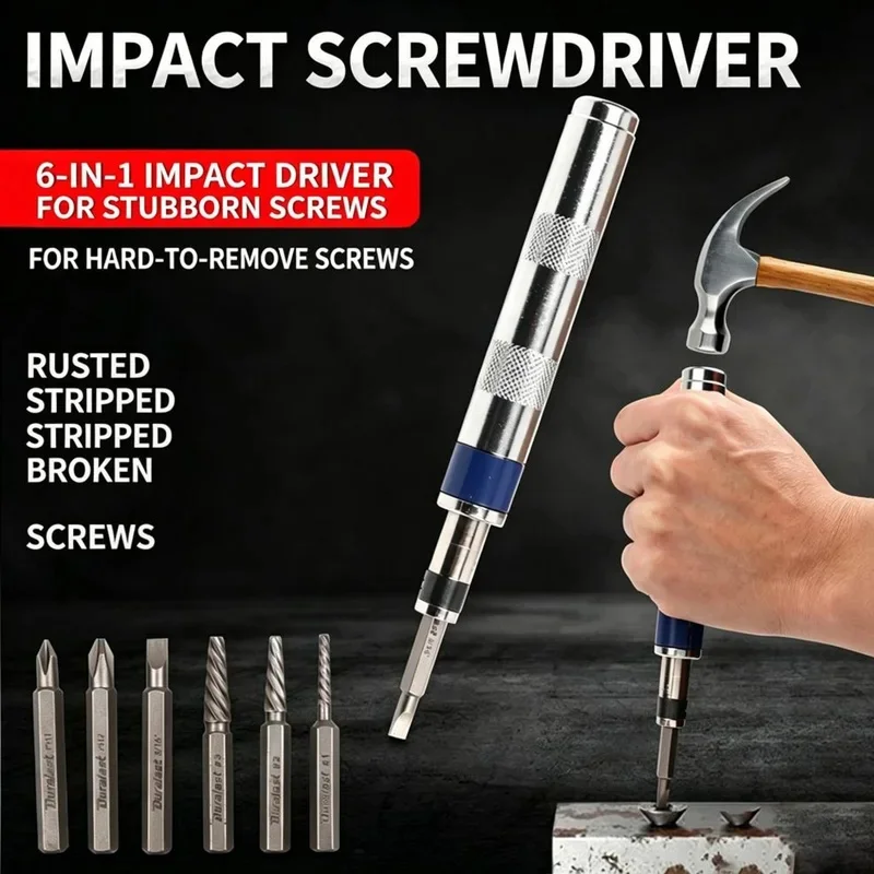 6 in 1 Impact Screwdriver Impact Drive Rusted Stuck Broken Fasteners Remover Screwdriver Set with Complete Specifications