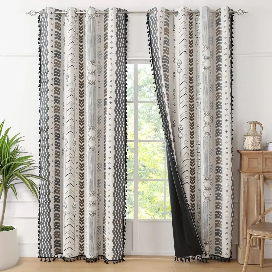 

100 Boho Blackout Curtains 2 Panels 63 Inch Black White Western Southwest Aztec Thermal Black Out Patterned Curtain Drapes for L