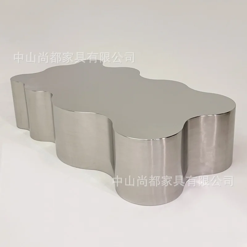 Italian light luxury design stainless steel mirror coffee table household creative living room coffee table cloud corrugated spe