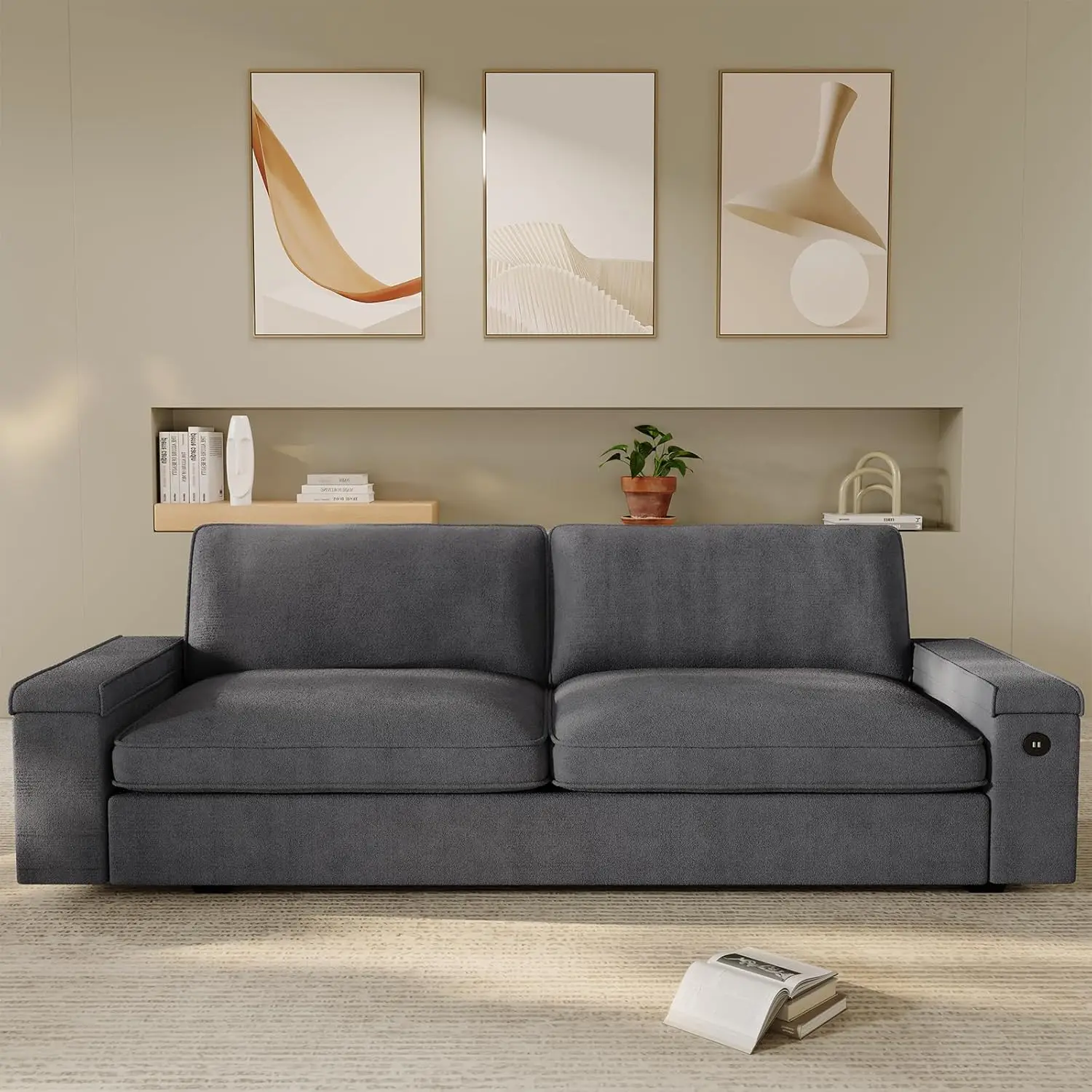 Modern Couch, Comfy Couches for Living Room, Oversized Loveseat Sofa, Deep Seat Sofa with Storage and 2 USB Charging Ports