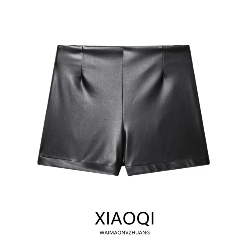 

Модные укороченные брюки из искусственной кожи с высокой талией, новинка зимы 2025, женские повседневные брюки для офиса и города