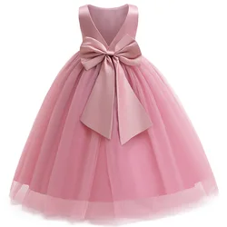 Girl's Big Bow Princess Dress 4-12 Years Old Fashion Open Back Mesh Dress Carnival Birthday Party Wedding Flower Girl Clothing