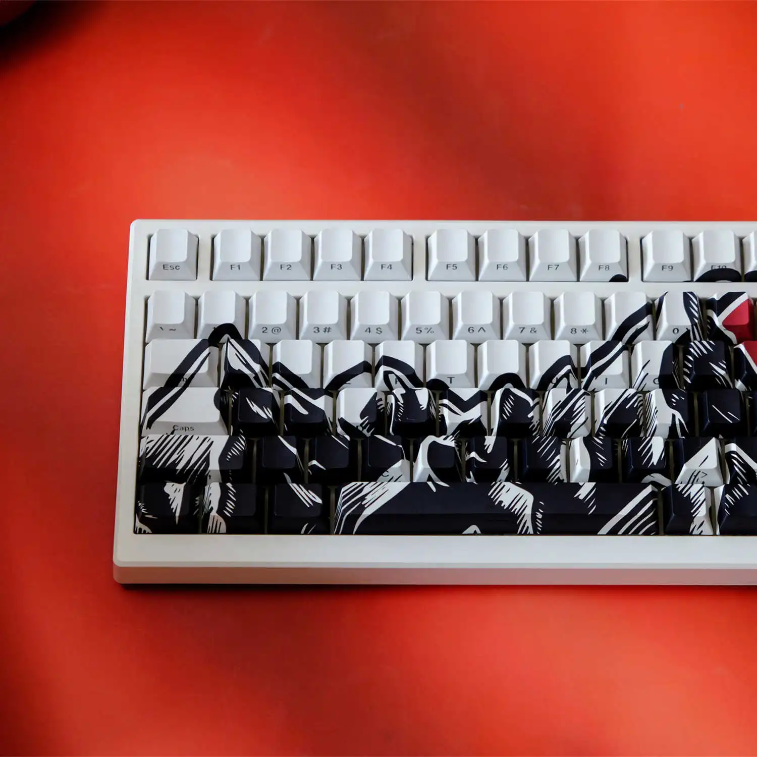 Klawisze PBT z efektem podświetlenia od strony wychodzącej słoneczna promieniowanie, profil Cherry, 130 klawiszy, barwione sublimacyjnie, do przełączników MX, klawiatura mechaniczna.
