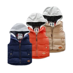 Simple Style Solid Color Children's Waistcoat Autumn Winter Fashion Boy Vest Baby All-match Tops thickened Zipper Waistcoat